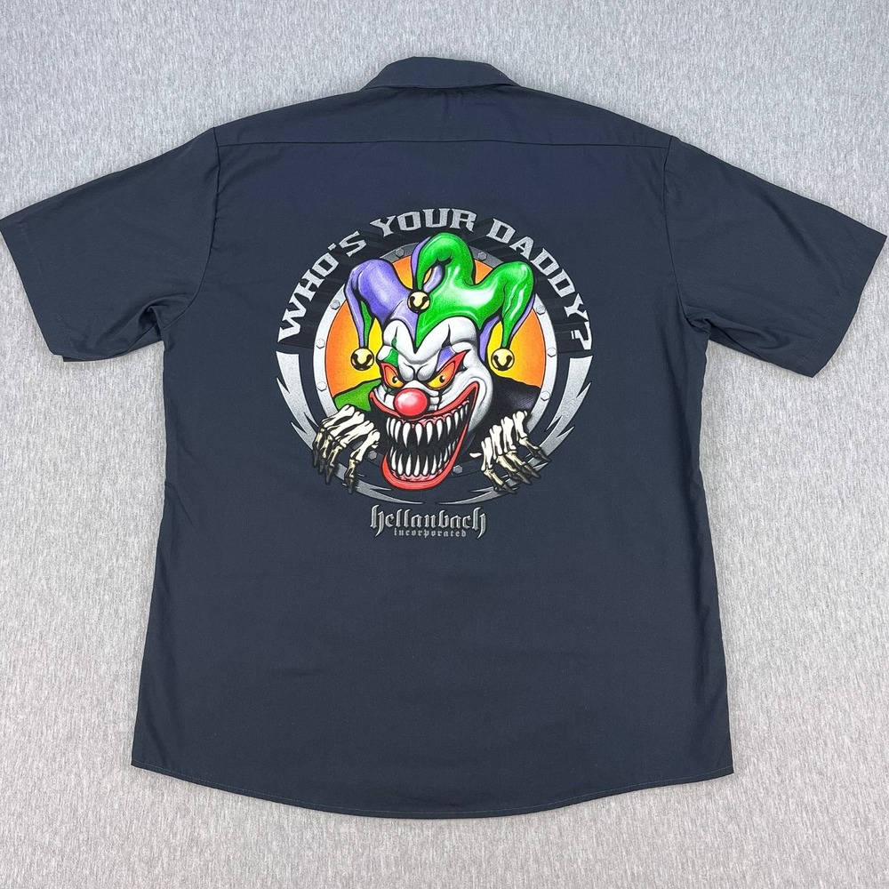 Hellanbach Inc Dickies Work Shirt Men L Charcoal Gray Evil Clown Whos Your Daddy